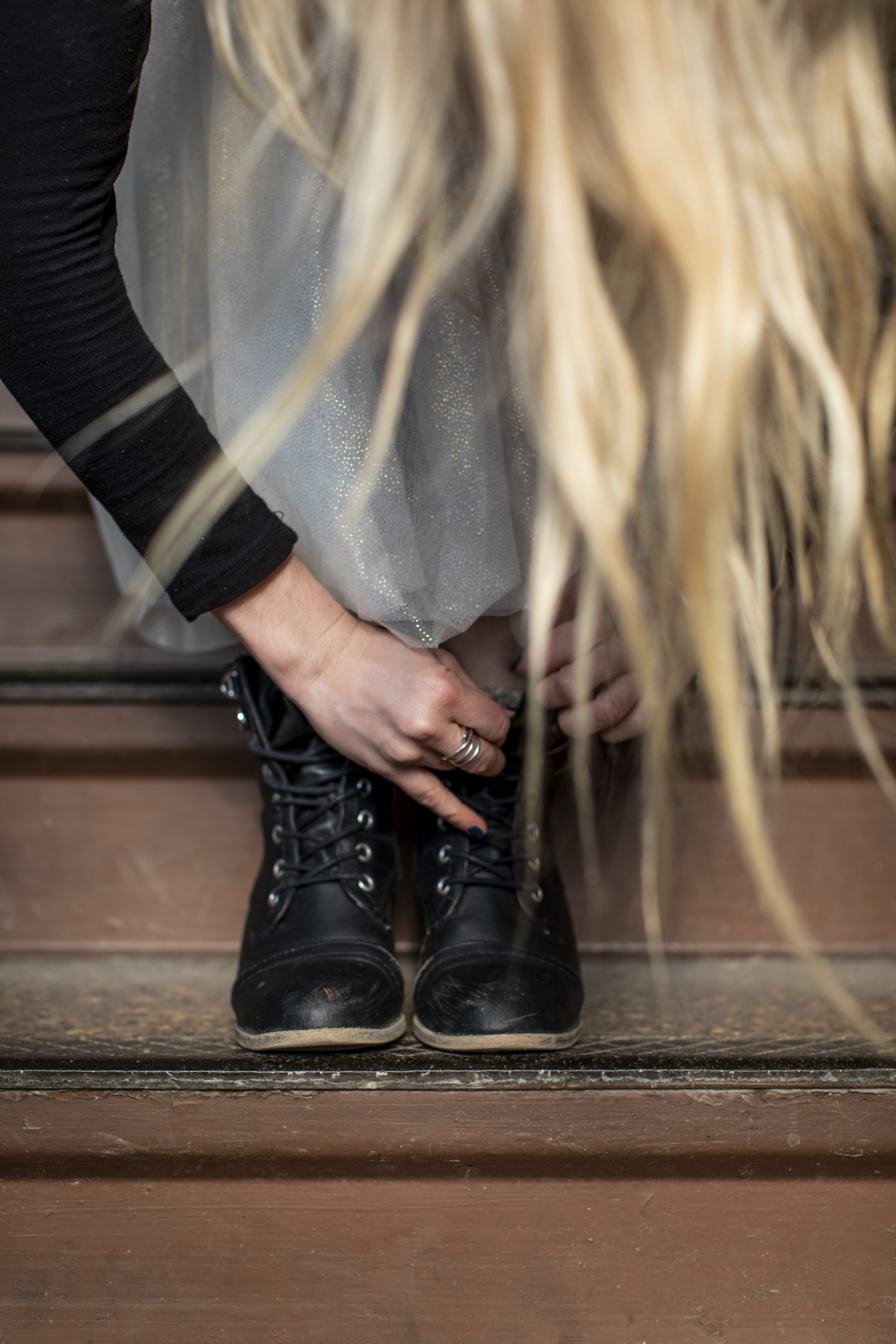 NYE look sheer, shimmery skirt + combat boots